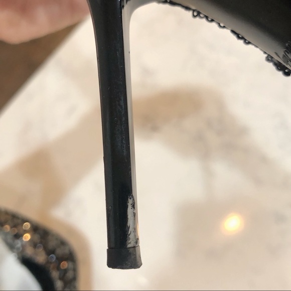 LOUIS VUITTON Liza Sequin Black & Silver Pointy Toe Pumps Noir SZ 37 - Picture 9 of 17